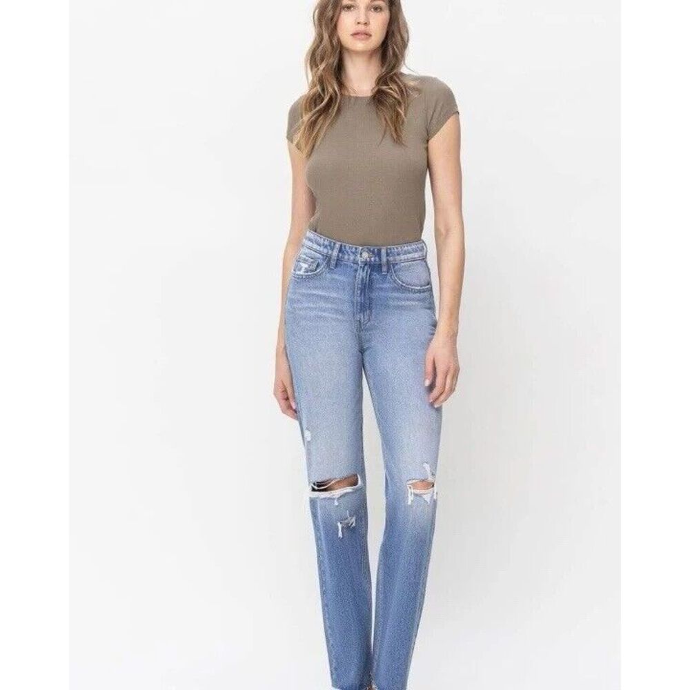 Vervet 90s Dad Jean | Size 24 | Super High Rise | Distressed‎ Denim Straight Leg